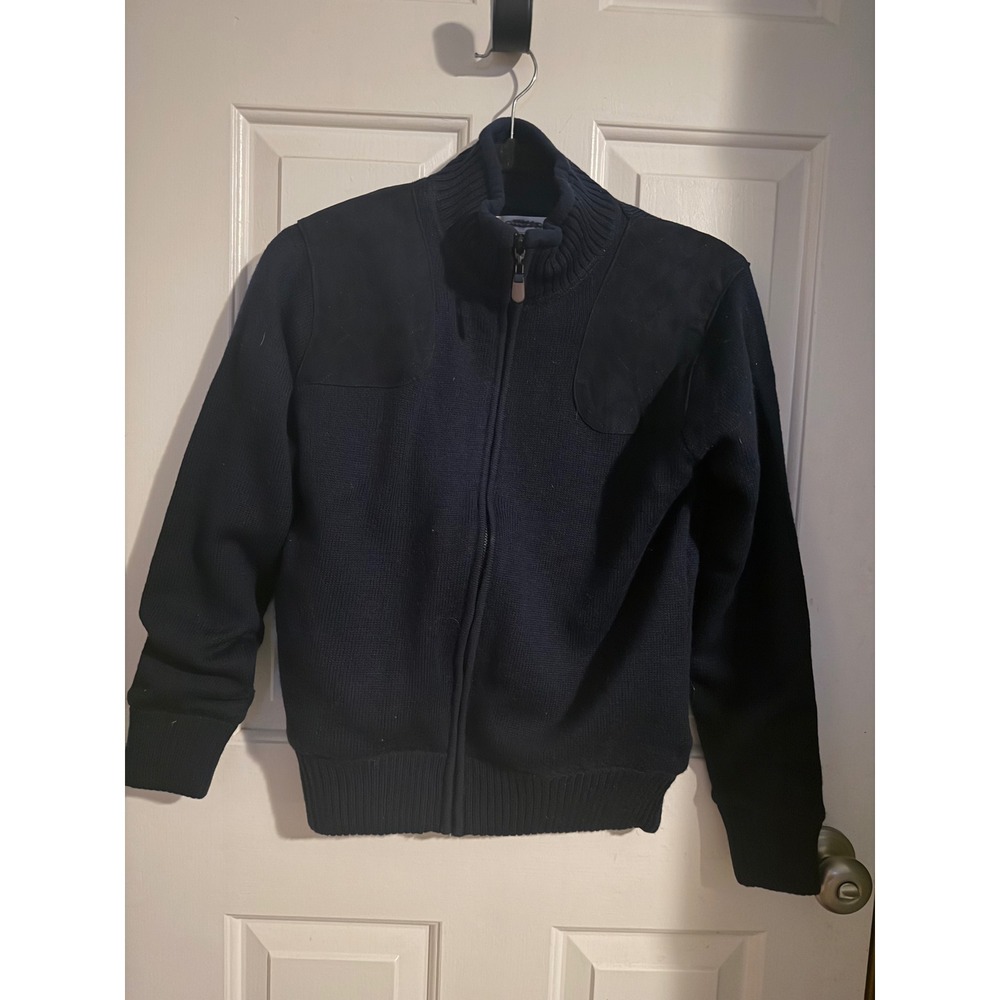 Orvis Womens Navy Blue Fleece Lined Ribbed Knit Full Zip Sweater Jacket Small
